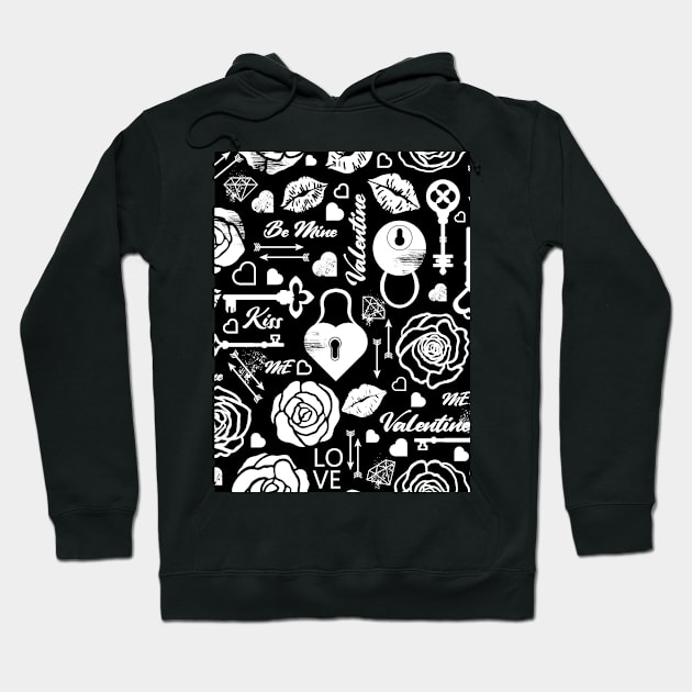 Kitsch Valentine | black and white | love pattern Hoodie by RenattaZare